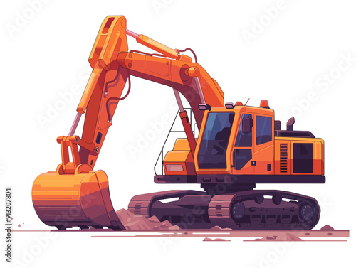 Excavator at work. Vector illustration in cartoon style on white background.