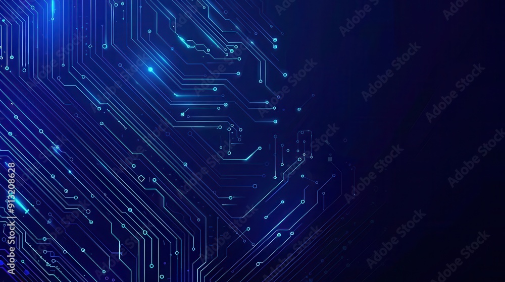 Abstract blue circuit board design with glowing lines on a dark background, representing technology and innovation. Abstract blue circuit board design with glowing lines on a dark background, representing technology and innovation.