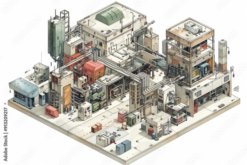 Industrial Complex With Pipes and Storage Units Industrial Complex With Pipes and Storage Units