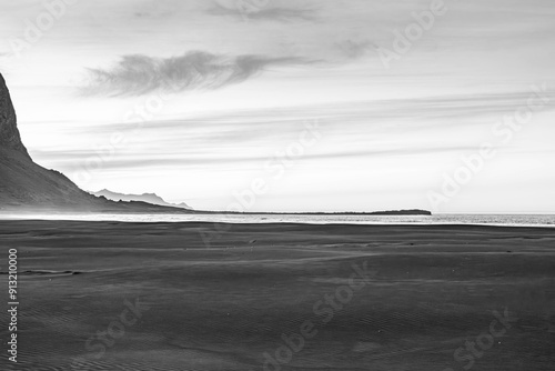 Black and White Beach and Mountain