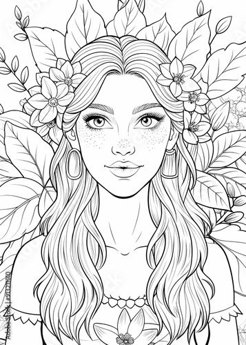 Enchanting Floral Portrait Coloring Page