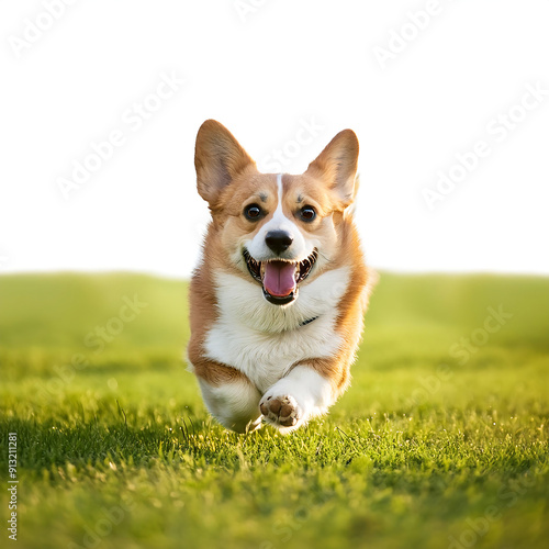  A Happy Welsh Corgi Dog Running on a Green Field on a Sunny Day – A happy Welsh Corgi runni_1(17) photo