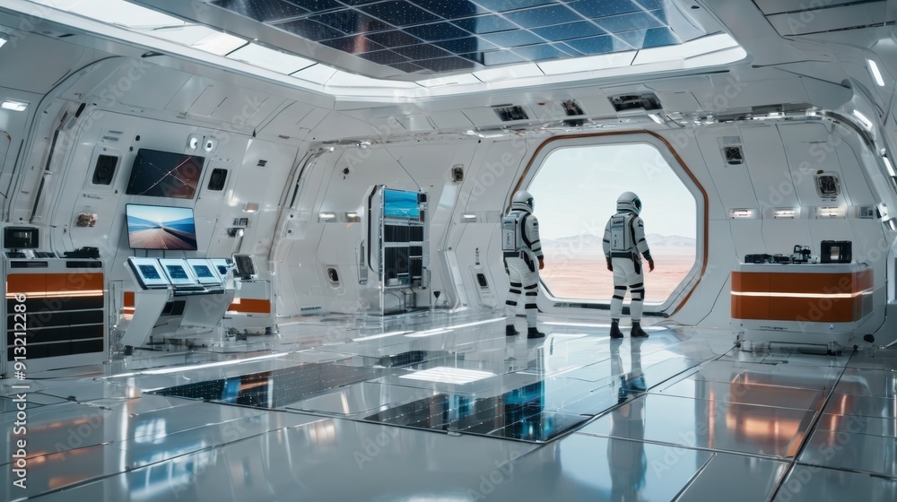 Fototapeta premium Man Standing in Futuristic Room