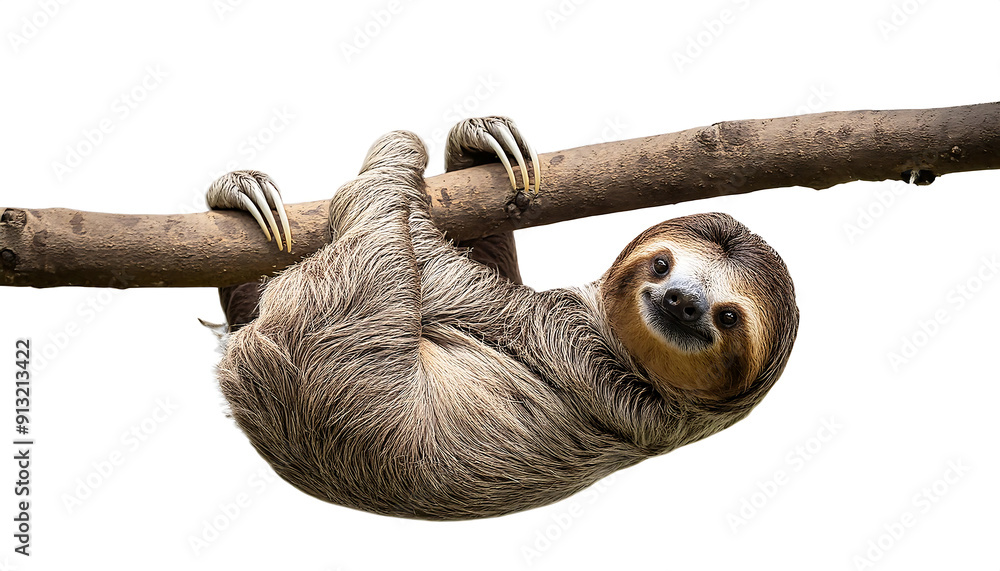  A Sloth Hanging on a Tree Branch – A sloth hanging from a tree branch, isolated on a white _1(29)