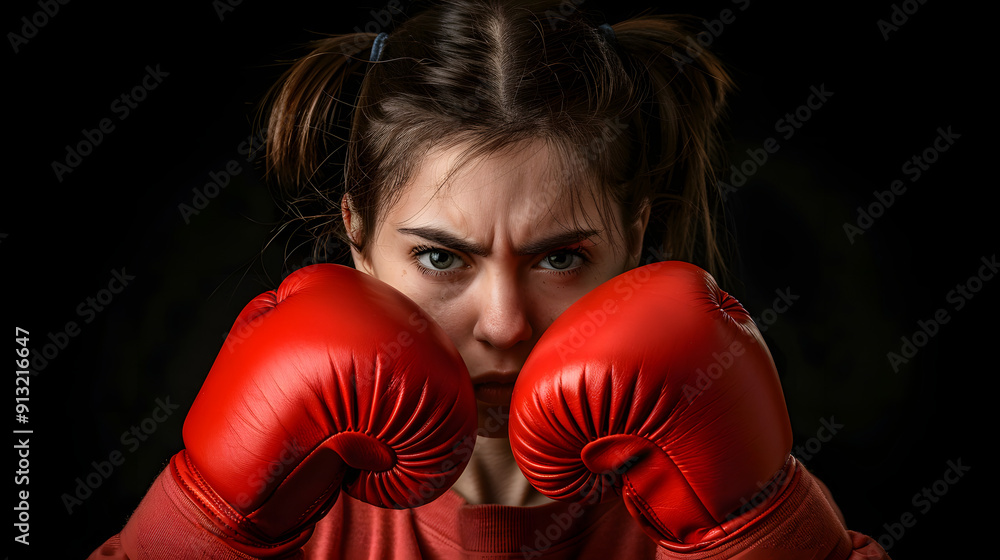 Intimate shot of a determined female boxer wearing gloves and ready to spar Intimate shot of a determined female boxer wearing gloves and ready to spar