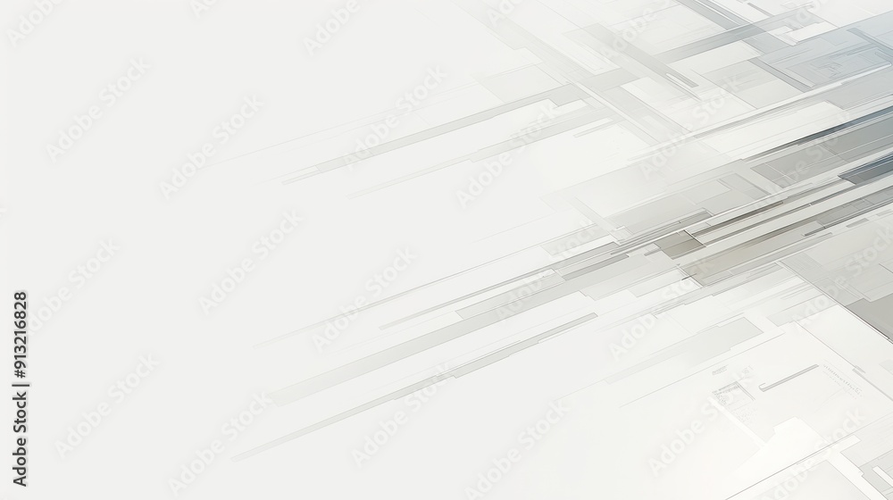 White background with a gradient of light gray and white stripes, geometric patterns of various sizes and shapes in the center White background with a gradient of light gray and white stripes, geometric patterns of various sizes and shapes in the center