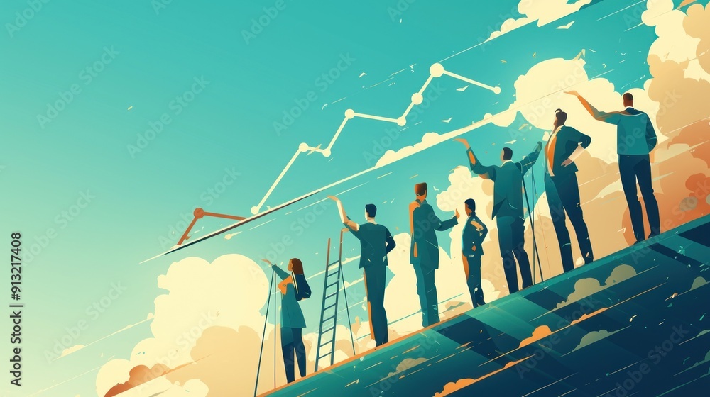 Design of business people working together creating an upward trend ...