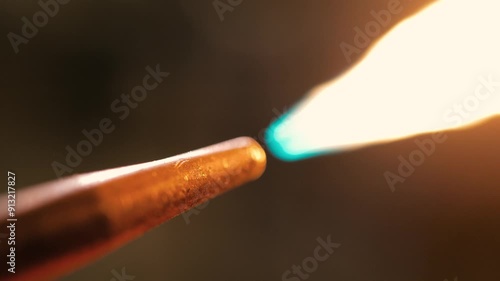 Close up shot of an oxyacetylene torch being fired up