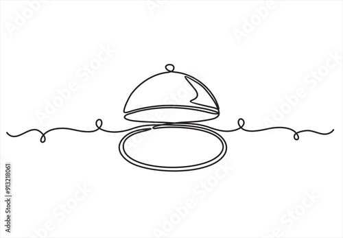 Continuous one line drawing of a food tray and tray lid. Service in a restaurant.  Standard serving. Single line draw design vector illustration