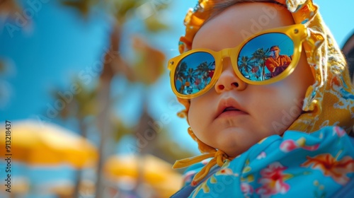 Young Child in Yellow Hat and Sunglasses