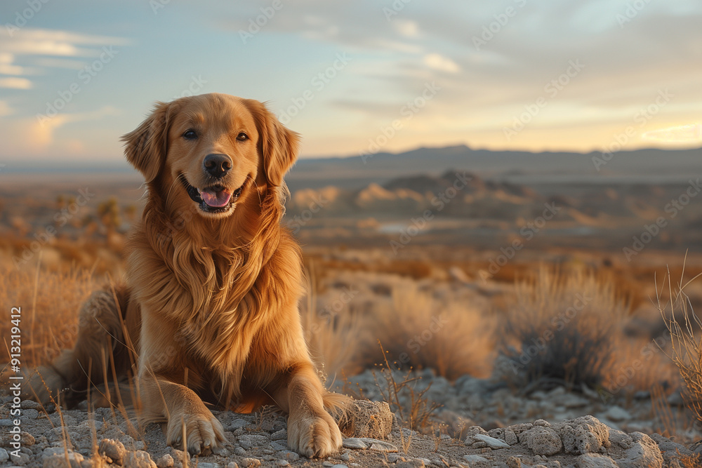 Fototapeta premium Golden Retriever feliche che guarda l'orrizzonte