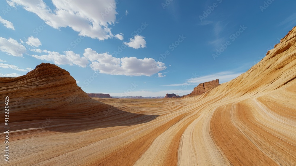 Naklejka premium Erosion processes shaping rock formations in a desert landscape.