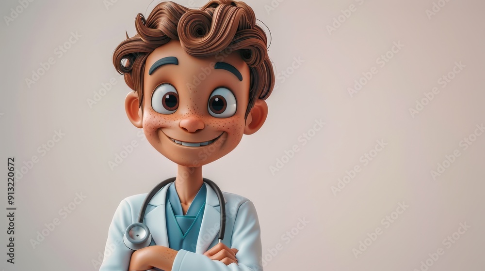 Dynamic 3D clipart of a happy doctor holding a stethoscope, positioned in a clean and bright environment with a white backdrop, radiating a professional and approachable vibe Dynamic 3D clipart of a happy doctor holding a stethoscope, positioned in a clean and bright environment with a white backdrop, radiating a professional and approachable vibe