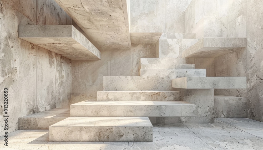 Abstract concrete building interior with sunlight passing through windows Abstract concrete building interior with sunlight passing through windows