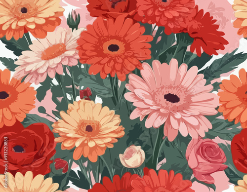 Wallpaper Mural Bouquet of gerberas and roses_vector illustration  Torontodigital.ca