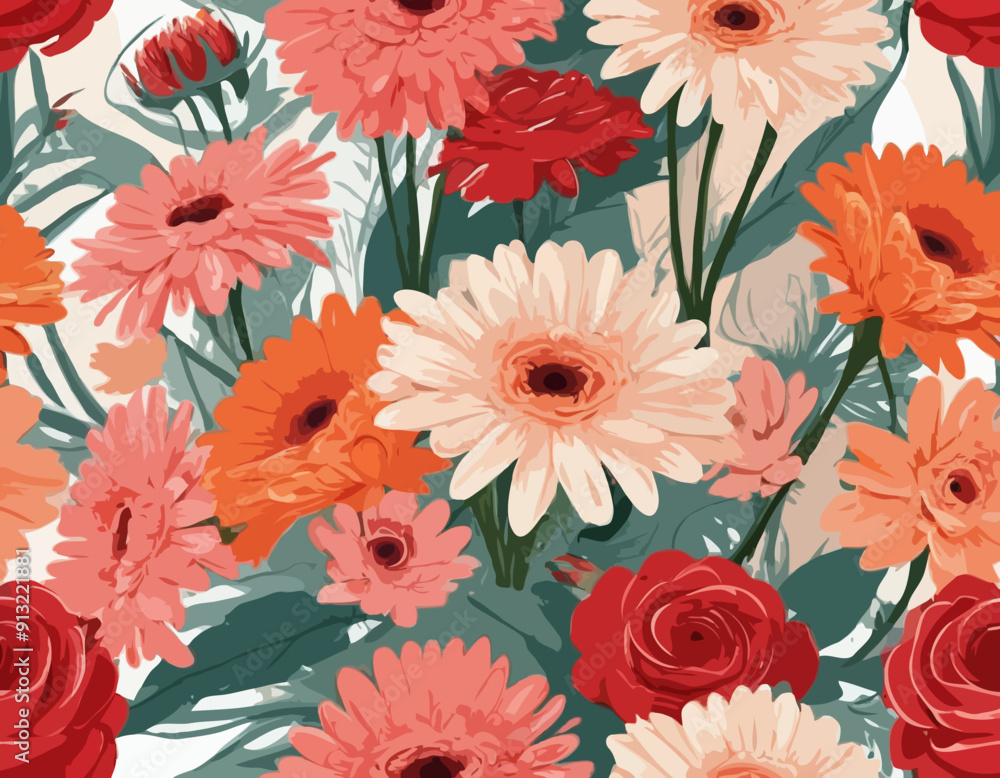 Bouquet of gerberas and roses_vector illustration Bouquet of gerberas and roses_vector illustration