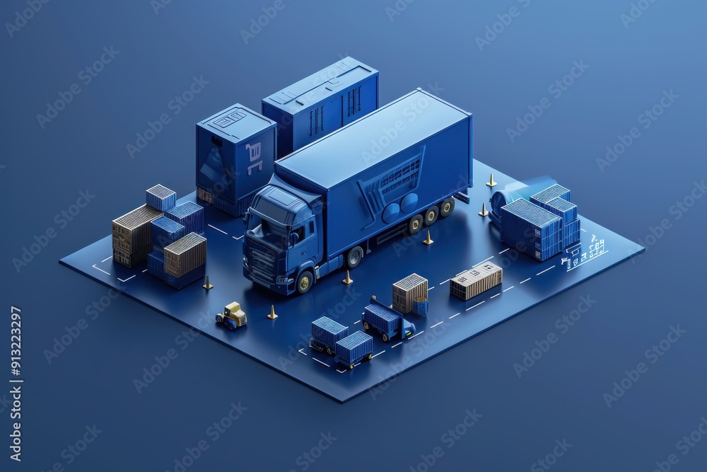 Detailed Transport Setup With Cargo Truck and Containers Detailed Transport Setup With Cargo Truck and Containers