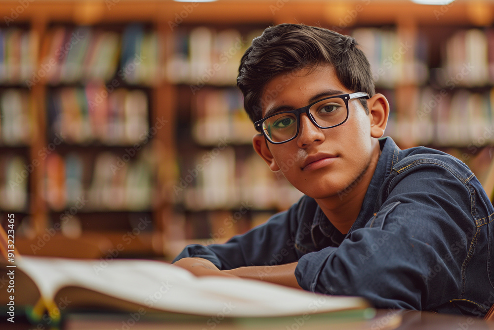 Male student learning at high school library. Two important holidays for booklovers: National Read a Book Day and International Literacy Day Male student learning at high school library. Two important holidays for booklovers: National Read a Book Day and International Literacy Day