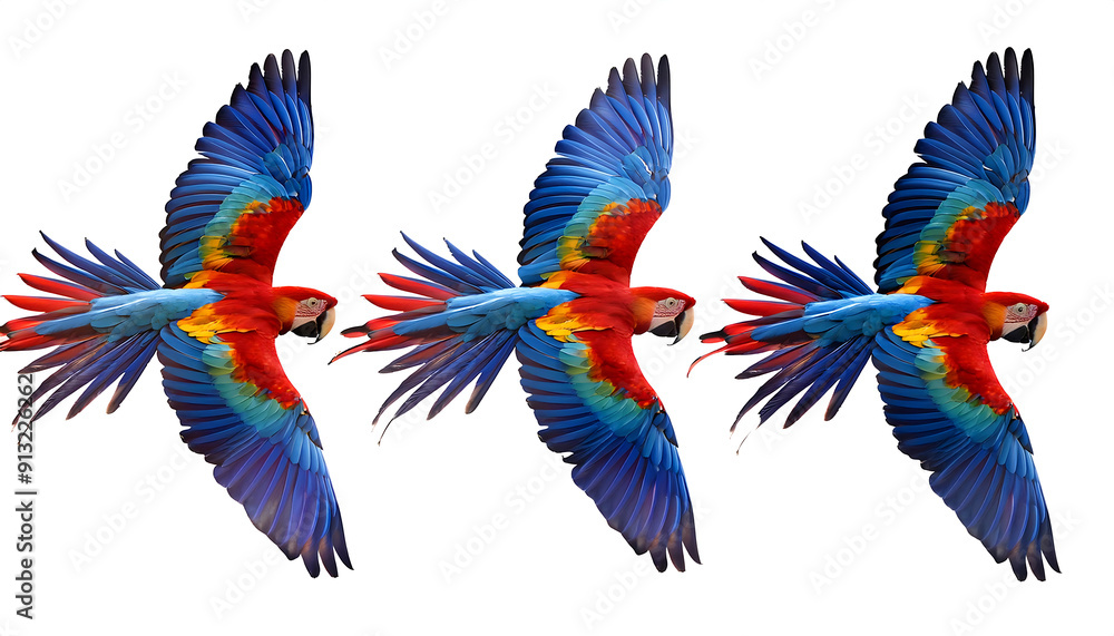 Obraz premium Collection of Three Birds (Flying Macaw Parrots Set - Red, Blue, Blue-and-Yellow) – A s_1(109)