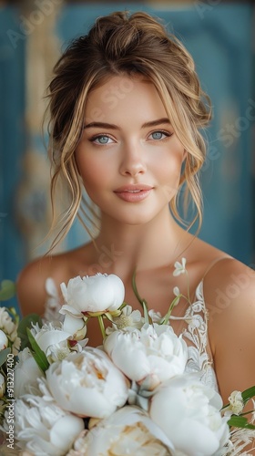 Woman Holding a Bouquet of White Flowers