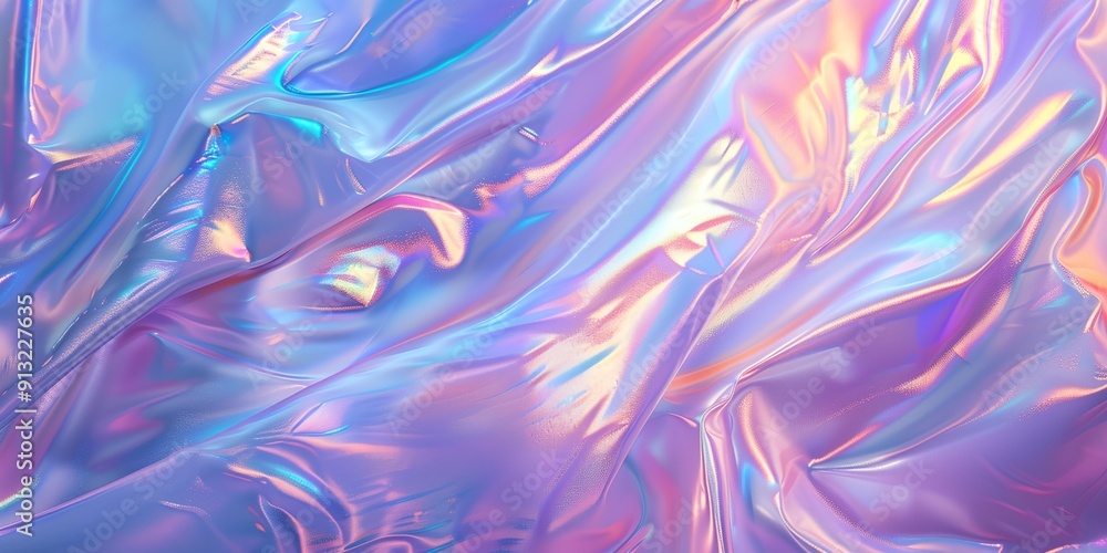 A purple and blue fabric with a shiny, reflective surface. The fabric is almost like a piece of plastic, and it has a metallic sheen to it. The colors are vibrant and eye-catching A purple and blue fabric with a shiny, reflective surface. The fabric is almost like a piece of plastic, and it has a metallic sheen to it. The colors are vibrant and eye-catching