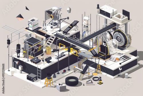 Industrial Workspace With Machinery and Equipment Layout