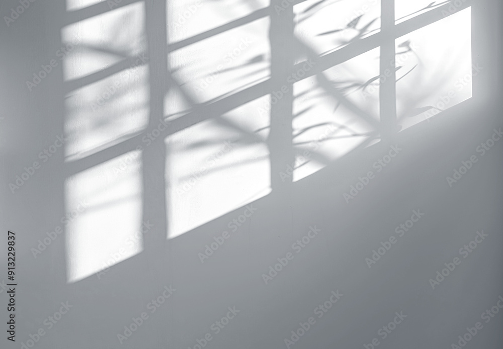 Fototapeta premium Soft shadows cast by window light reflecting on a plain surface, cut out
