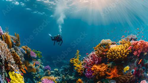 Wallpaper Mural A vibrant underwater scene with marine life and a diver. Torontodigital.ca