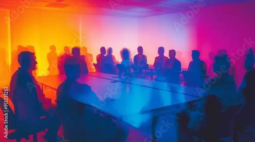 Obraz na płótnie Thermal Imaging Photo of Diverse Group in Conference Room, Vibrant Colors, Business Meeting, Infrared Technology, Heat Map Analysis w salonie
