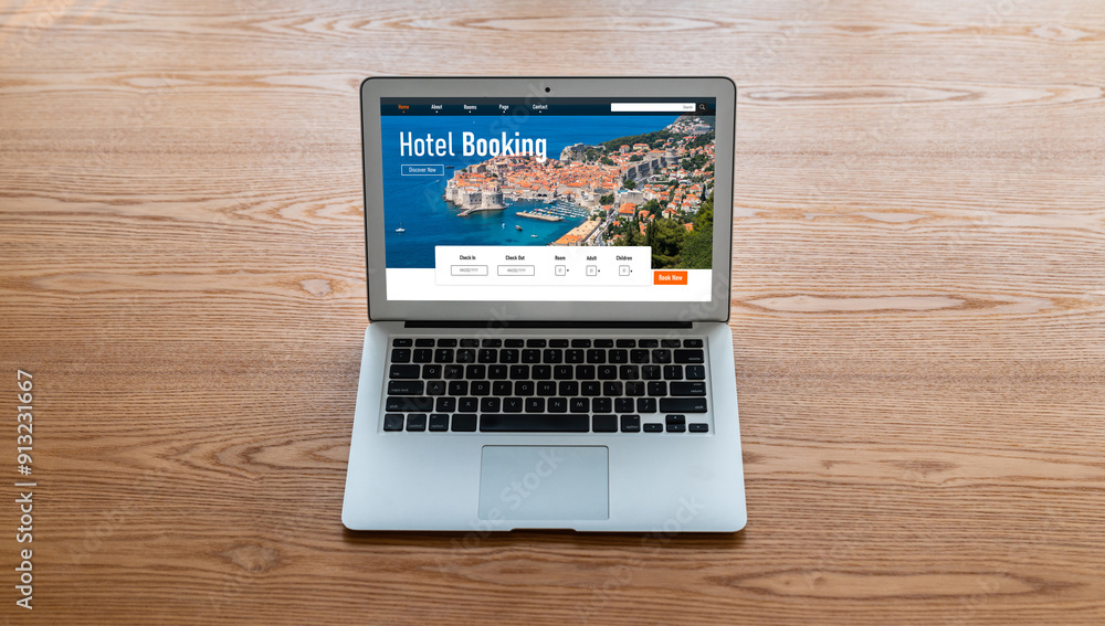 Online hotel accommodation booking website provide modish reservation system . Travel technology concept . Online hotel accommodation booking website provide modish reservation system . Travel technology concept .