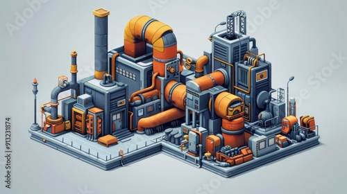 Industrial Complex With Piping and Machinery in Gray