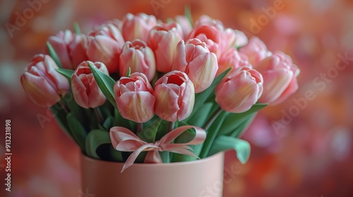 Pink Tulip Bouquet Wrapped in Satin
