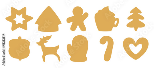 Christmas gingerbread cookie silhouette. Holiday templates for cutter craft machine. Cut shape for stencil isolated on white background. Flat cute vector illustration
