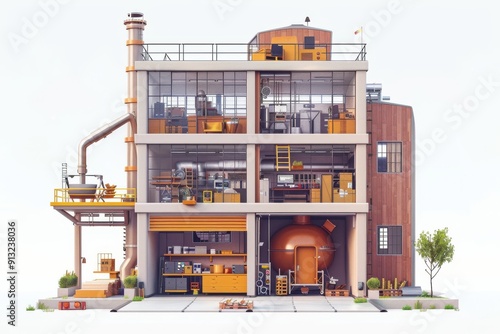 Modern Industrial Workshop With Multi-Level Design