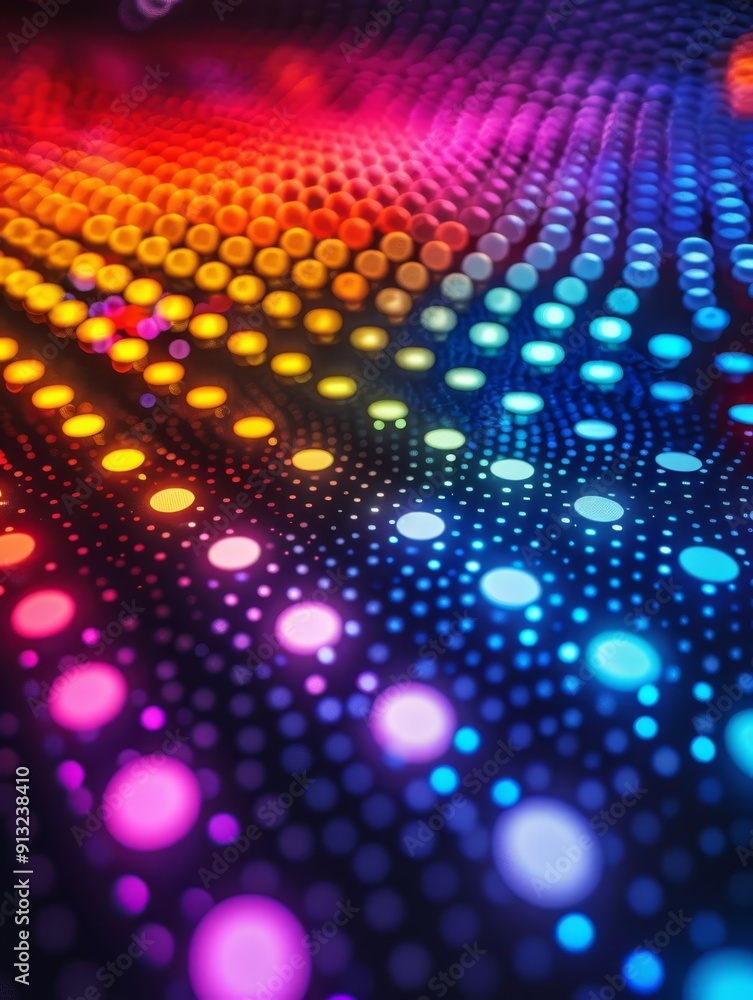Vivid digital wave background with a spectrum of colorful dots creating a dynamic, futuristic effect for tech and art themed projects. Vivid digital wave background with a spectrum of colorful dots creating a dynamic, futuristic effect for tech and art themed projects.