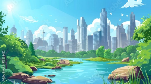 panorama of the city and river ,landscape city vector 