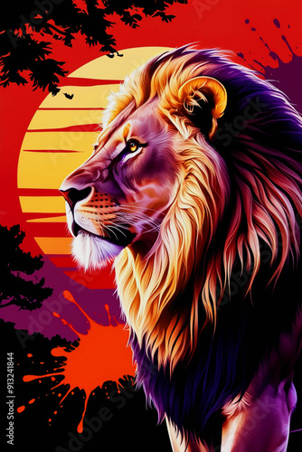 A stunning digital painting of a lion's head in profile, exuding an aura of regal dominance. T photo