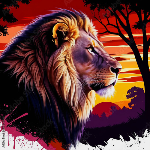 A stunning digital painting of a lion's head in profile, exuding an aura of regal dominance. T photo