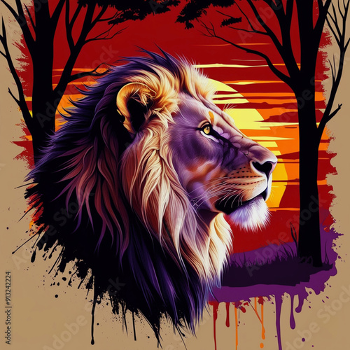 A stunning digital painting of a lion's head in profile, exuding an aura of regal dominance. T photo