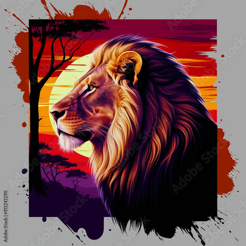 A stunning digital painting of a lion's head in profile, exuding an aura of regal dominance. T photo