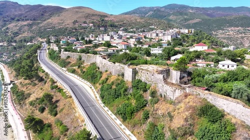 Albania Tepelen city landscapes. Old stone castle morning photo