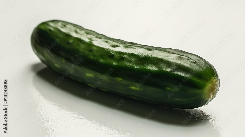 A green cucumber is sitting on a white surface A green cucumber is sitting on a white surface