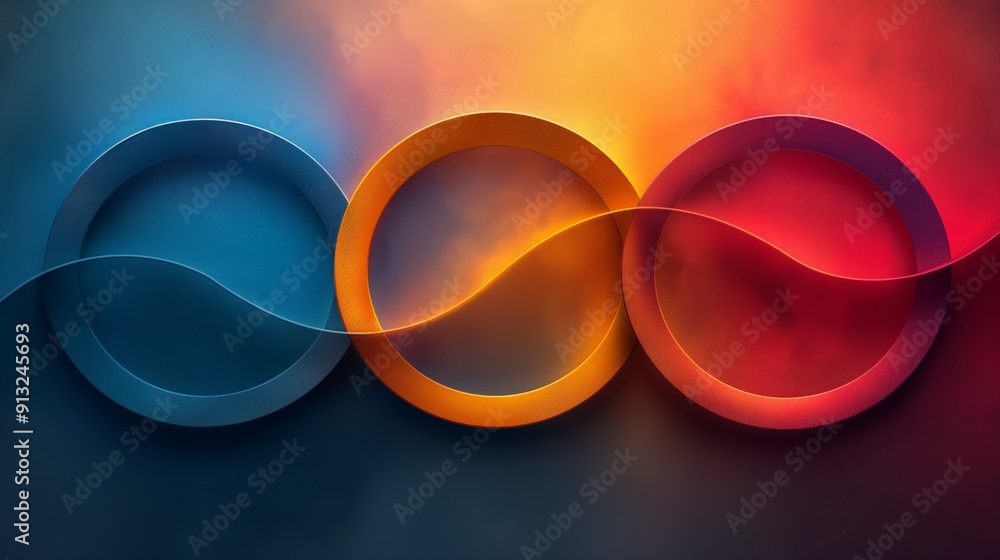 An abstract design of interlocking circles representing unity and connection through DEI in vibrant colors, symbolizing interconnectedness and harmony in diversity through a modern art form An abstract design of interlocking circles representing unity and connection through DEI in vibrant colors, symbolizing interconnectedness and harmony in diversity through a modern art form