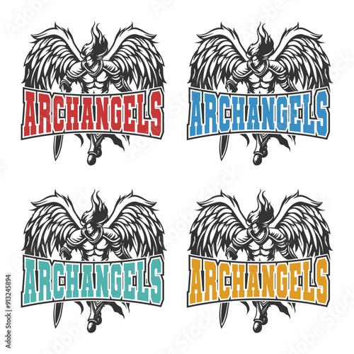 Archangels Illustration Clip Art Design Shape. Mascot Silhouette Icon Vector.