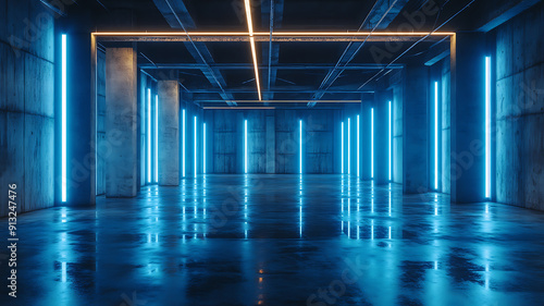 industrial warehouse with neon lights