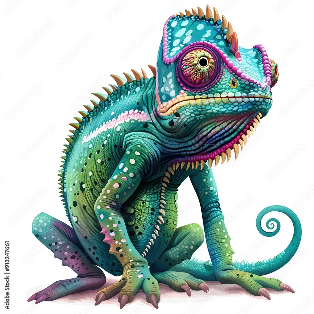 Fototapeta premium Chameleon devil fantasy animal cartoon isolated whitebackground 16:9