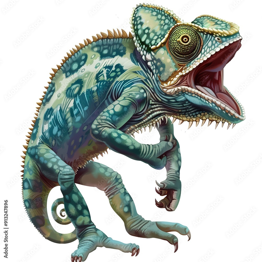 Fototapeta premium Chameleon murderer fantasy animal cartoon isolated whitebackground 16:9