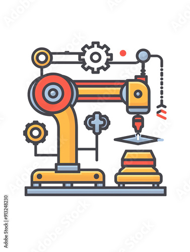 Industrial robotic arm with gears and a platform, generative ai image