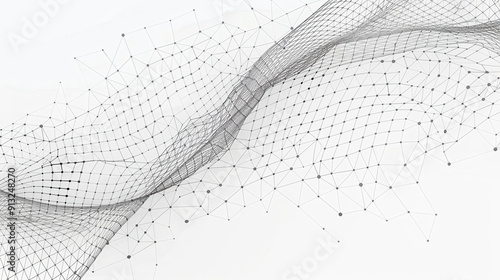 Abstract mesh wave design with a network of dots, creating a modern and futuristic visual effect on a white background.