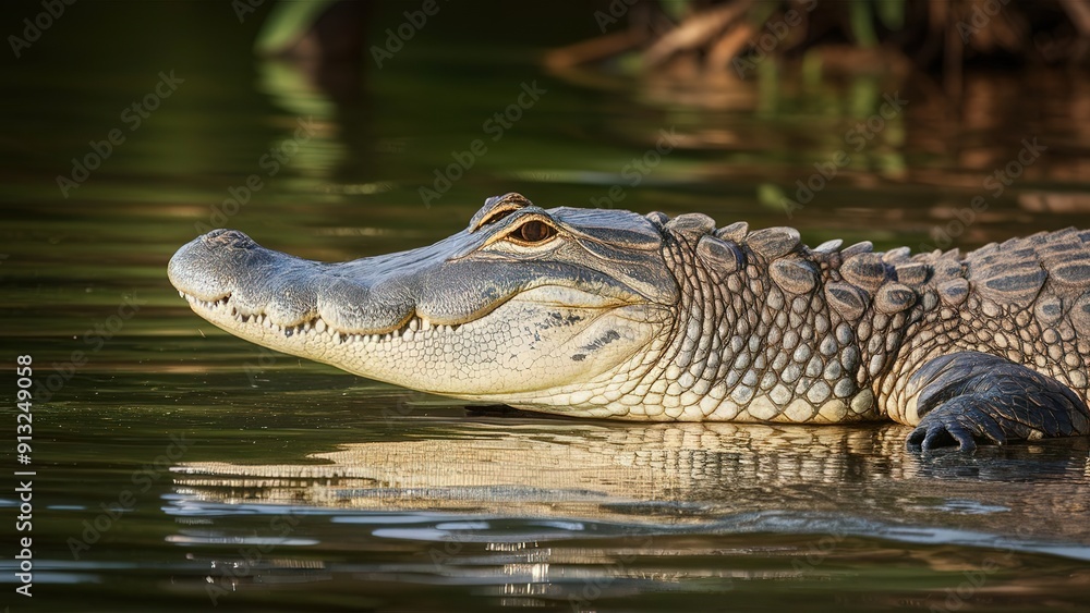 Obraz premium A large alligator is swimming in a body of water